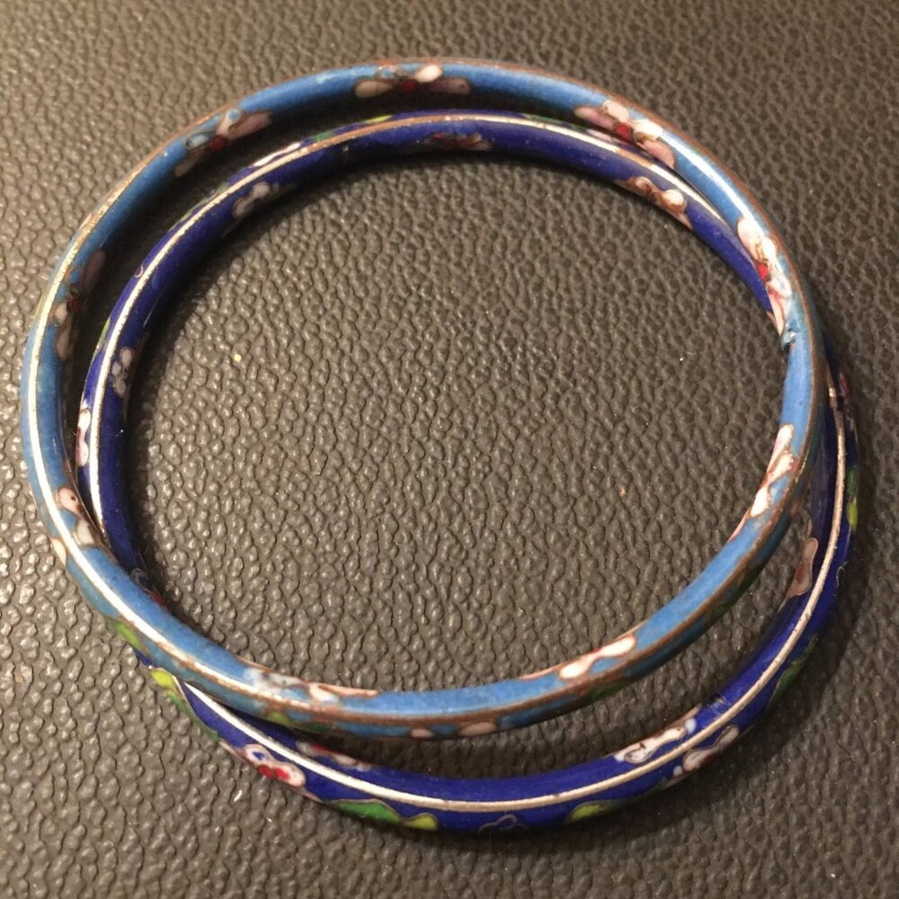 Vintage Enamel Floral Bangles-Sold as a Pair